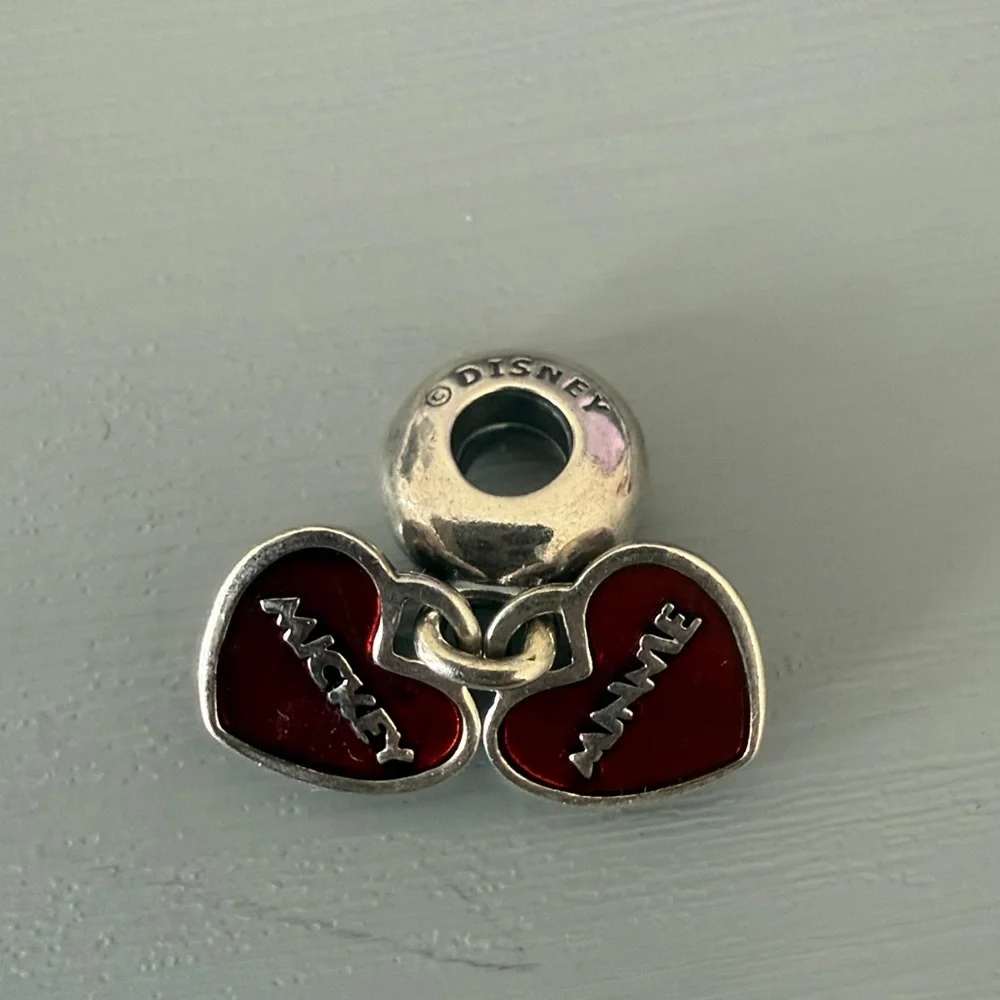 Retired Pandora Minnie & Mickey Double heart dangle charm - Picture 3 of 3